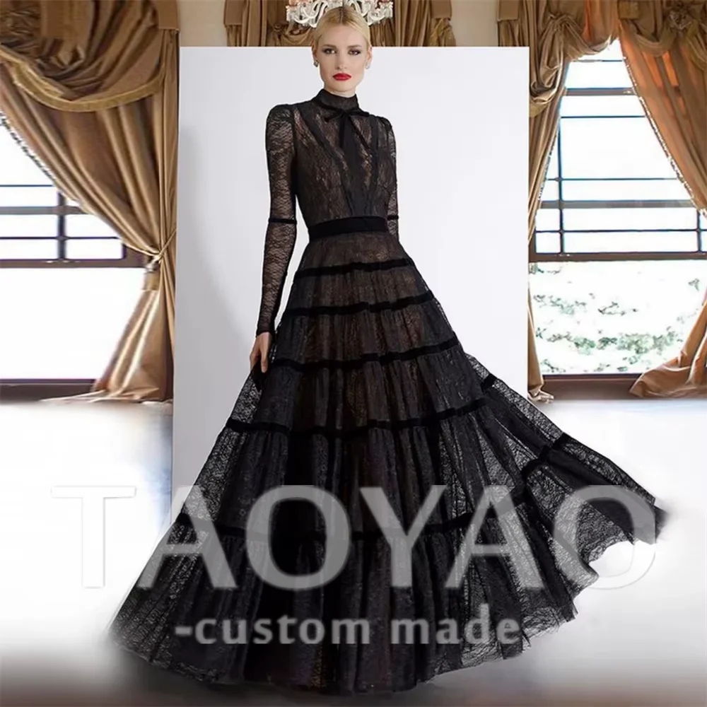 Gorgeous Black Lace Prom Dresses Long Sleeve High Neck Party Dresses Customized Sweep Train Long Prom Gowns Belt Robes De Soirée
Gorgeous Black Lace Prom Dresses Long Sleeve High Neck Party Dresses Customized Sweep Train Long Prom Gowns Belt Robes De Soirée