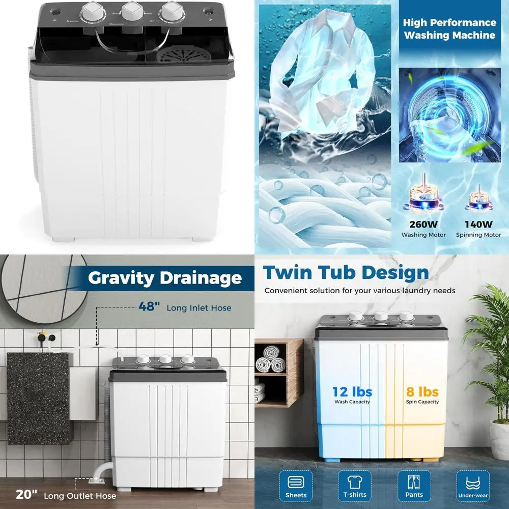 Compact 20Lb Twin-Tub Portable Washer & Dryer, Grey and White, Ideal for Dorms, RVs & Apartments
Compact 20Lb Twin-Tub Portable Washer & Dryer, Grey and White, Ideal for Dorms, RVs & Apartments