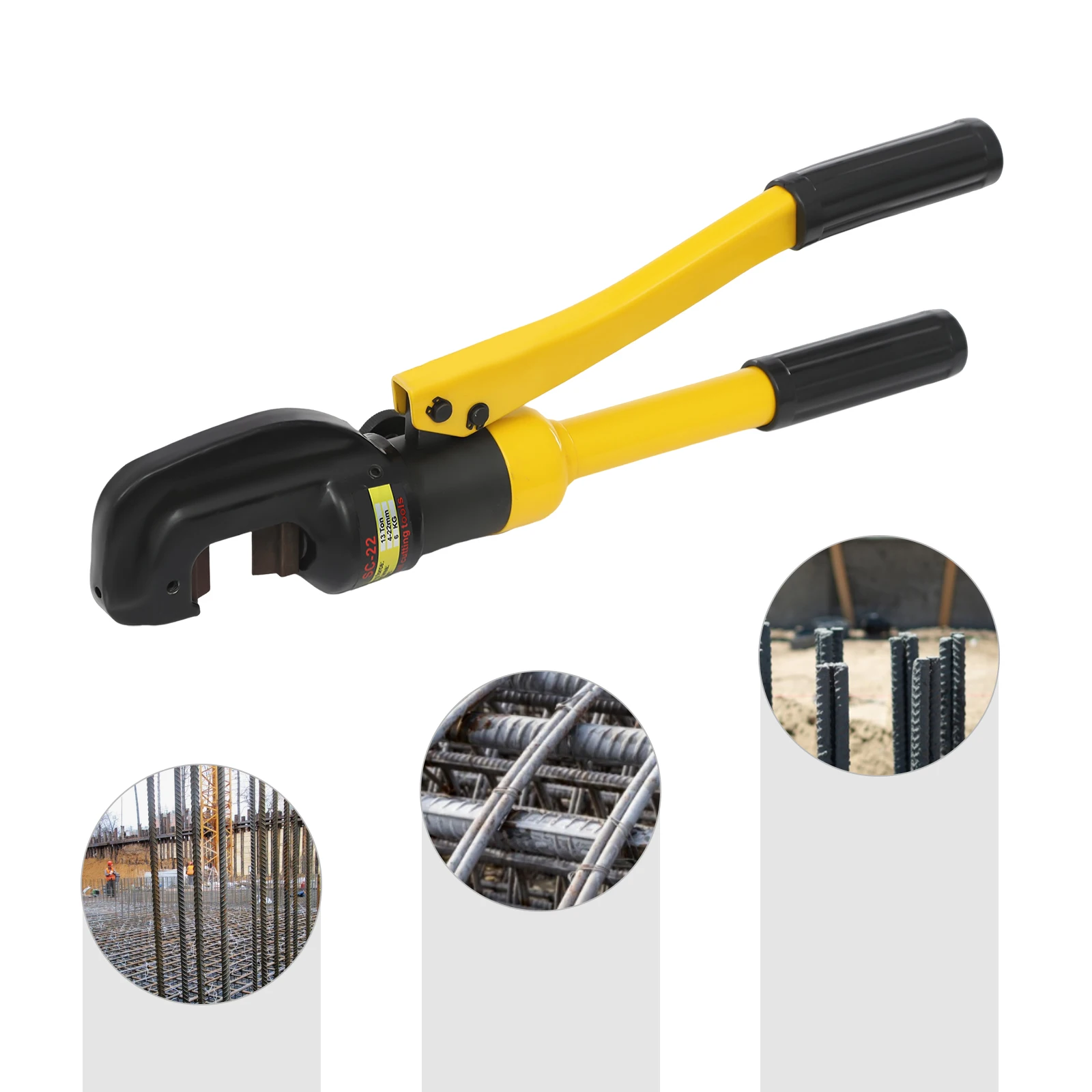 4-22mm Hydraulic Rebar Cutter Rebar Cutting Tool 13Ton/28660 lbs C-Shaped Head for Easy Mold Change and Steel
4-22mm Hydraulic Rebar Cutter Rebar Cutting Tool 13Ton/28660 lbs C-Shaped Head for Easy Mold Change and Steel