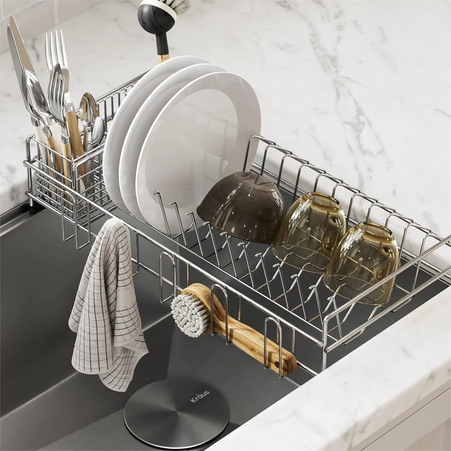 Stainless Steel Dish Drying Rack with Utensil Holder, Over the Sink, 17x9 Inches
Stainless Steel Dish Drying Rack with Utensil Holder, Over the Sink, 17x9 Inches