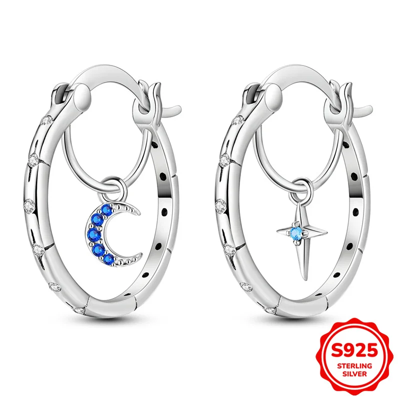 100% 925 Sterling Silver Earrings Women Asymmetrical Star And Moon Earrings On The inside Hoop Earring For Anniversary Wedding J
100% 925 Sterling Silver Earrings Women Asymmetrical Star And Moon Earrings On The inside Hoop Earring For Anniversary Wedding J