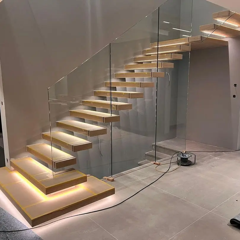 Easy-to-install Solid Wood Tread Floating Staircase Straight Staircase With Glass Balustrade
Easy-to-install Solid Wood Tread Floating Staircase Straight Staircase With Glass Balustrade