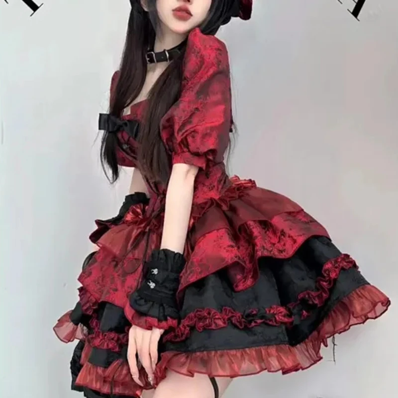 Women Halloween Cosplay 3 Piece Set Lolita Red Cropped Coat Corset Bustier Top Tiered Lace Cake Mini 3 Piece Set Gothic
Women Halloween Cosplay 3 Piece Set Lolita Red Cropped Coat Corset Bustier Top Tiered Lace Cake Mini 3 Piece Set Gothic