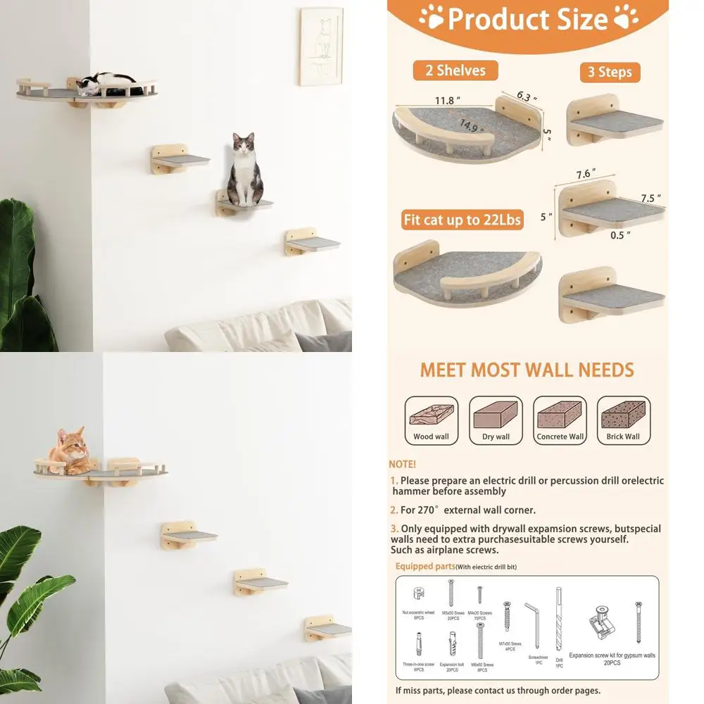 Multi-Level Cat Wall Furniture with Steps, Hammock, and Perches for Up to 22lbs Cats
Multi-Level Cat Wall Furniture with Steps, Hammock, and Perches for Up to 22lbs Cats
