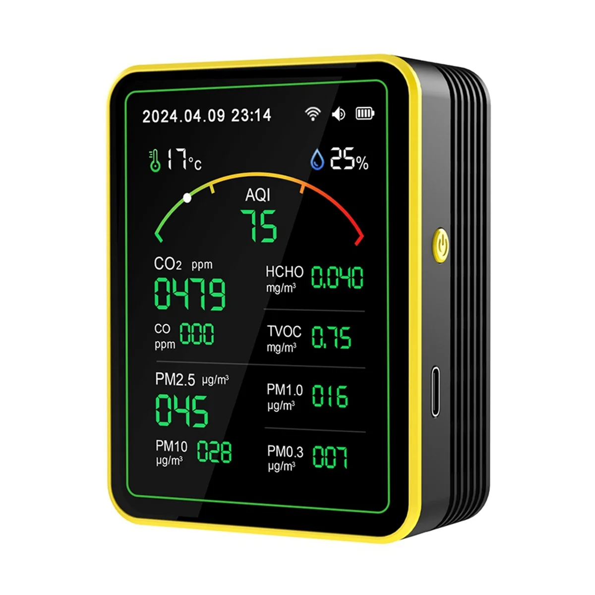 ABKO-Tuya WiFi 15 в 1, детектор качества воздуха, TFT-дисплей, многофункциональный измеритель температуры и влажности, черный
ABKO-Tuya WiFi 15 в 1, детектор качества воздуха, TFT-дисплей, многофункциональный измеритель температуры и влажности, черный