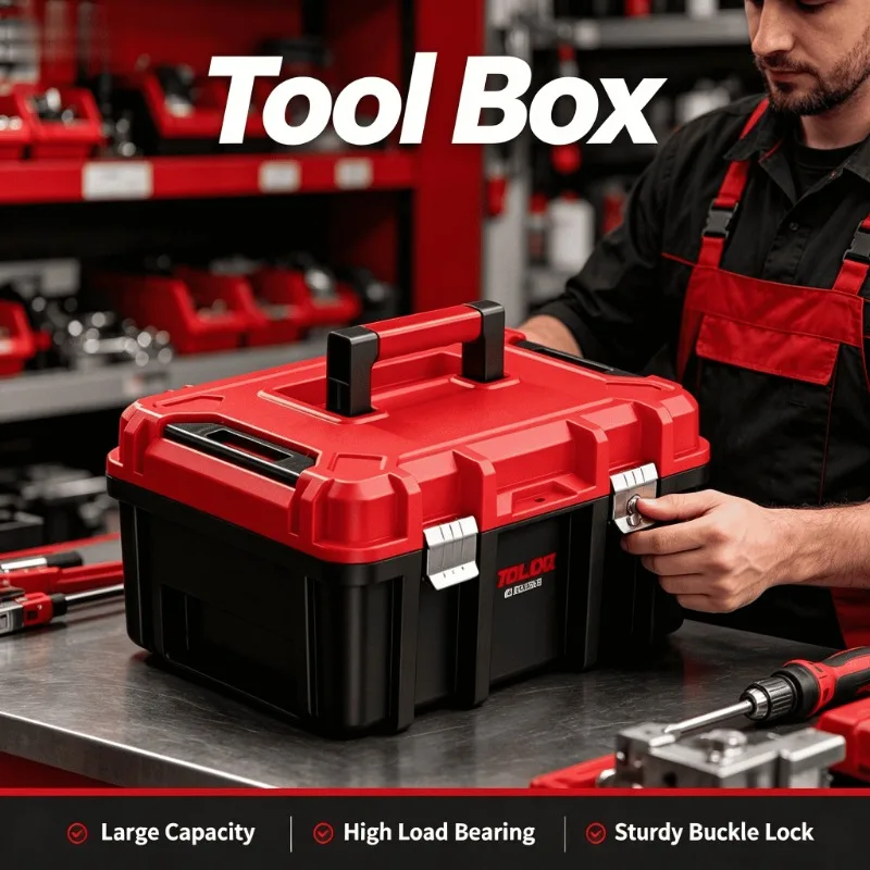 Multi Function Heavy Duty Wide Tool Box Portable Large Industrial Grade Hammer Drill Organizer Home Garage Storage Case Toolcase