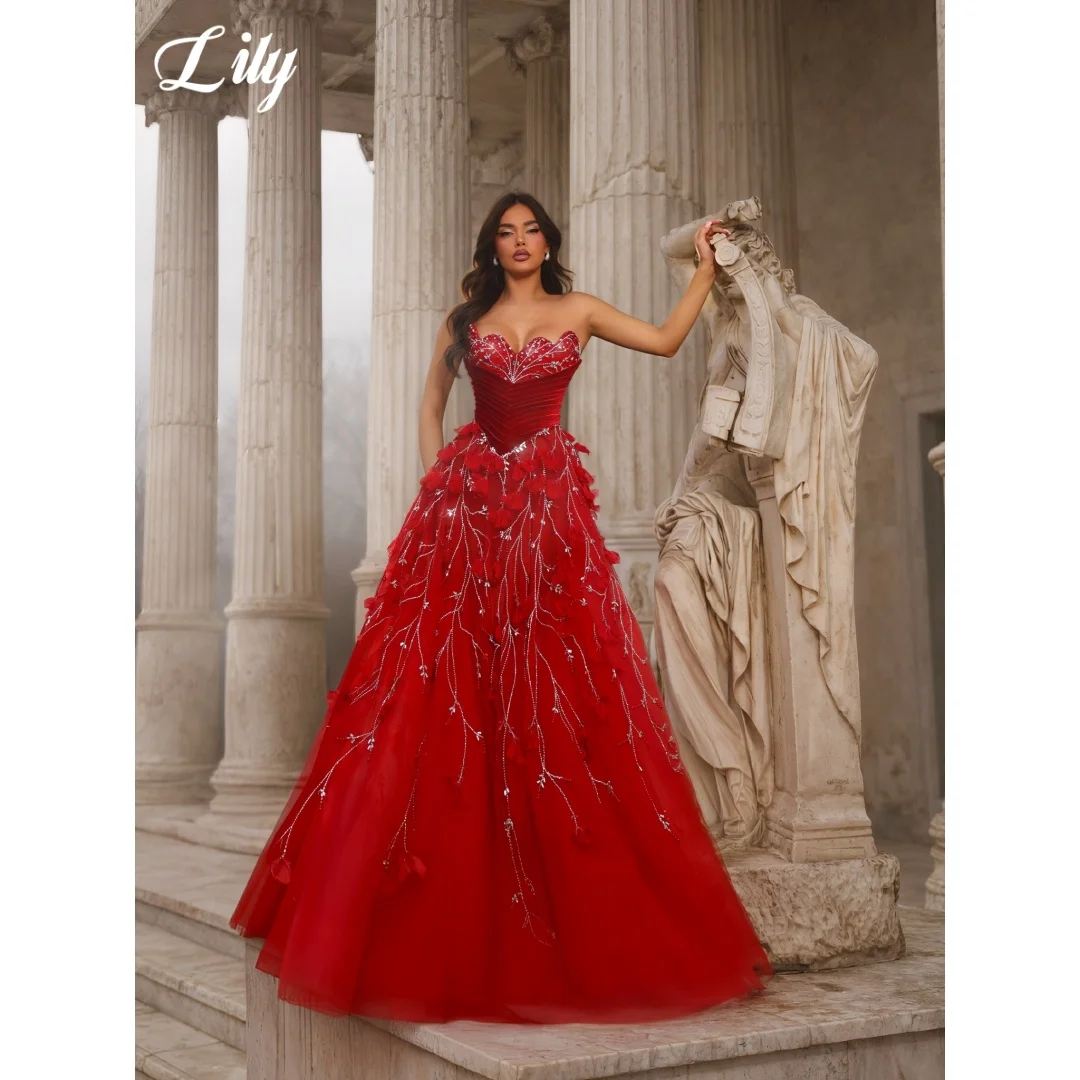 Lily Red Prom Dress Sweetheart Ruched Velvet Corset Luxury Evening Dress Crystal Beaded 3D Floral Tulle Party Dress Customized
Lily Red Prom Dress Sweetheart Ruched Velvet Corset Luxury Evening Dress Crystal Beaded 3D Floral Tulle Party Dress Customized