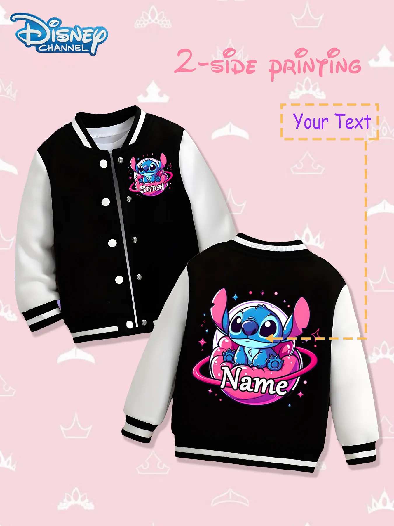 MINISO Disney Star Stitch Kids Baseball Jacket - Double-sided print with Stitch's space adventure design, conveying science fict
MINISO Disney Star Stitch Kids Baseball Jacket - Double-sided print with Stitch's space adventure design, conveying science fict