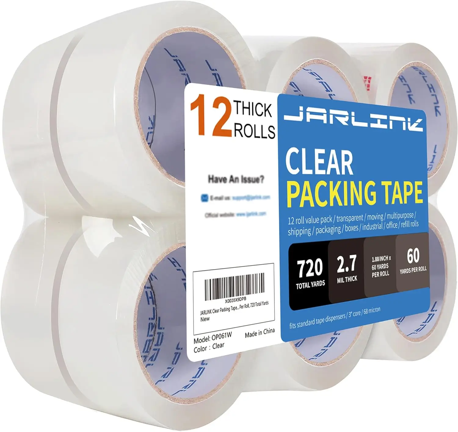 Clear Packing Tape 12 Rolls, Heavy Duty Packaging Tape for Shipping Moving Sealing, 2.7mil Thick, 1.88 in x 60 yds, 720 Total
Clear Packing Tape 12 Rolls, Heavy Duty Packaging Tape for Shipping Moving Sealing, 2.7mil Thick, 1.88 in x 60 yds, 720 Total
