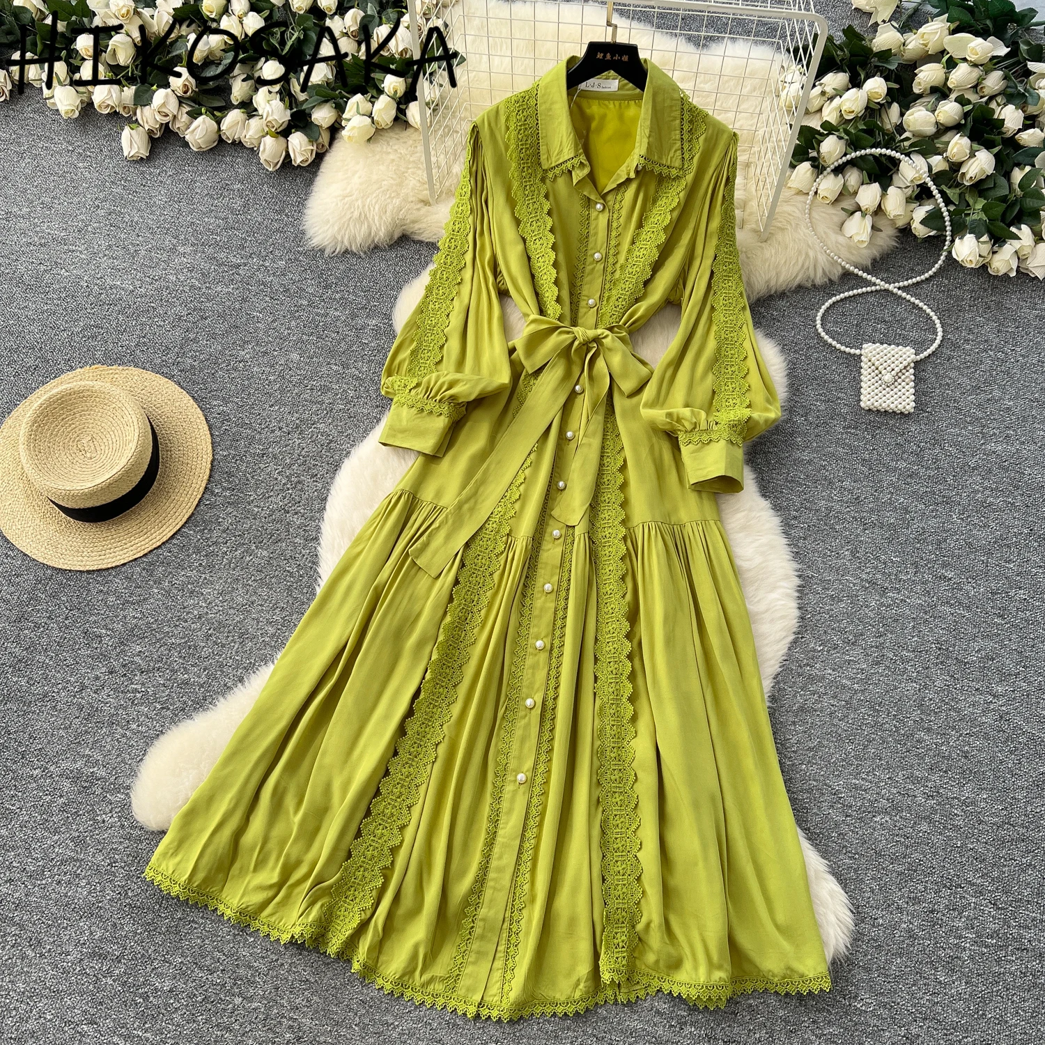 French Style Vintage Lace Patchwork Elegant Dress Turn-down Collar Single Breasted Bandage Slim Robe Court Style Elegant Vestido
French Style Vintage Lace Patchwork Elegant Dress Turn-down Collar Single Breasted Bandage Slim Robe Court Style Elegant Vestido