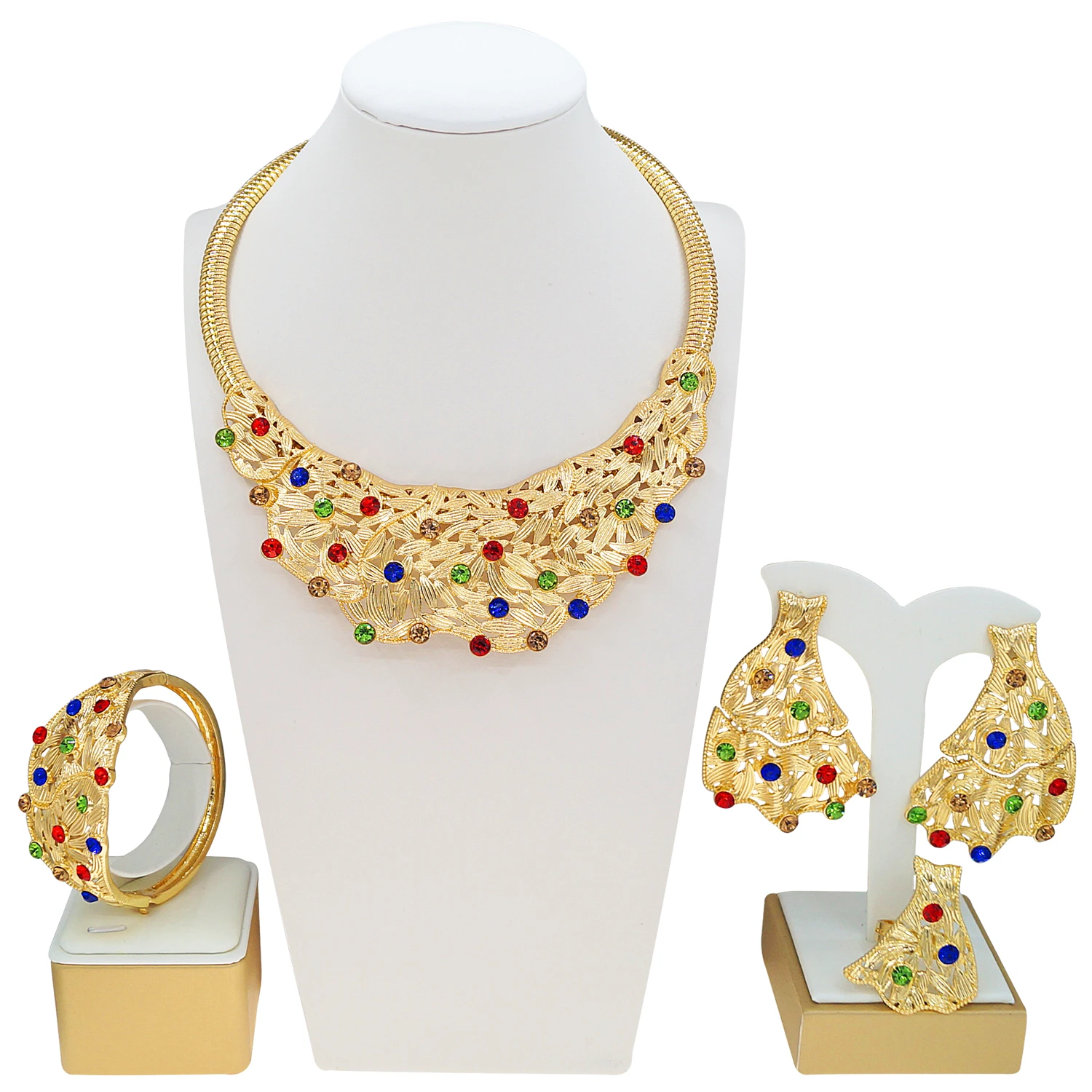 Yulaili Gold Colorful Rhinestones Jewelry Set Necklace Earrings Bracelet Ring African Party Wedding Ornate Accessory I00020
Yulaili Gold Colorful Rhinestones Jewelry Set Necklace Earrings Bracelet Ring African Party Wedding Ornate Accessory I00020