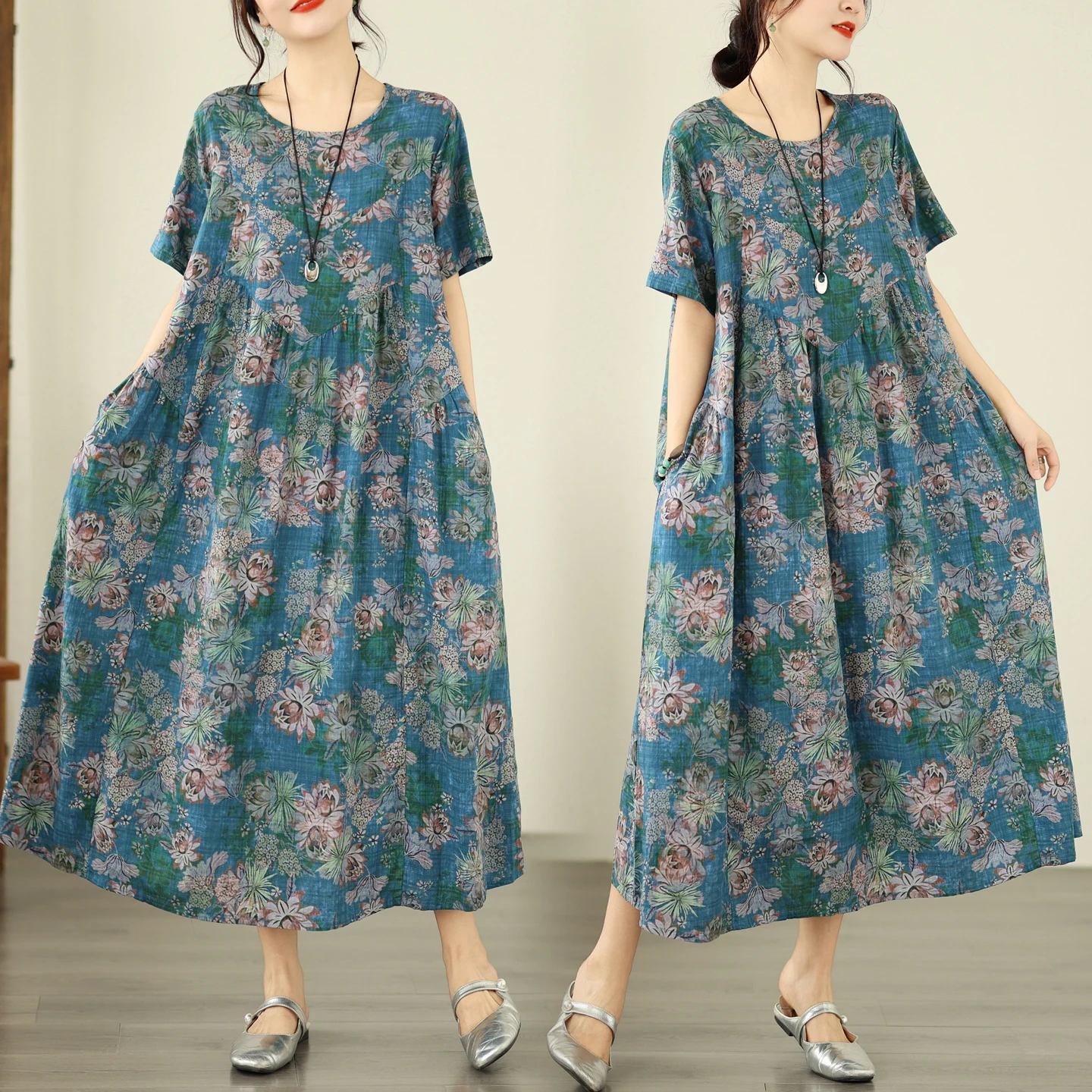 Summer New Vintage Bamboo Fiber Loose round Neck Short Sleeve Dress Women's A-Line Skirt Comfortable Fit Citywalk Dress
Summer New Vintage Bamboo Fiber Loose round Neck Short Sleeve Dress Women's A-Line Skirt Comfortable Fit Citywalk Dress