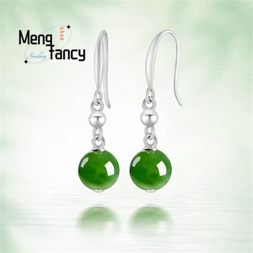 Genuine S925 Silver Inlaid Natural Hetian Jade Fine Jewelry Jade Round Pearl Jade Earrings Fashion Simple Women's Earrings
Genuine S925 Silver Inlaid Natural Hetian Jade Fine Jewelry Jade Round Pearl Jade Earrings Fashion Simple Women's Earrings