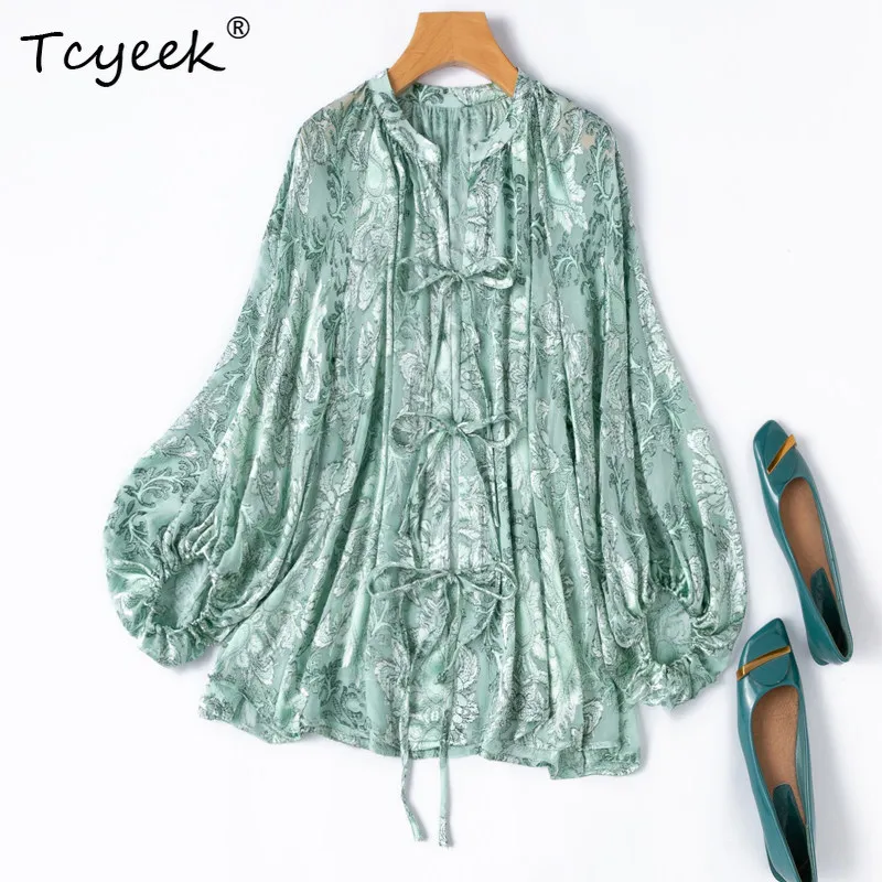 Tcyeek 100% Real Silk Womens Tops 2026 Spring Exquisite Printed Lace-up Lantern-sleeved Shirts Female Clothing Рубашка Женская
Tcyeek 100% Real Silk Womens Tops 2026 Spring Exquisite Printed Lace-up Lantern-sleeved Shirts Female Clothing Рубашка Женская
