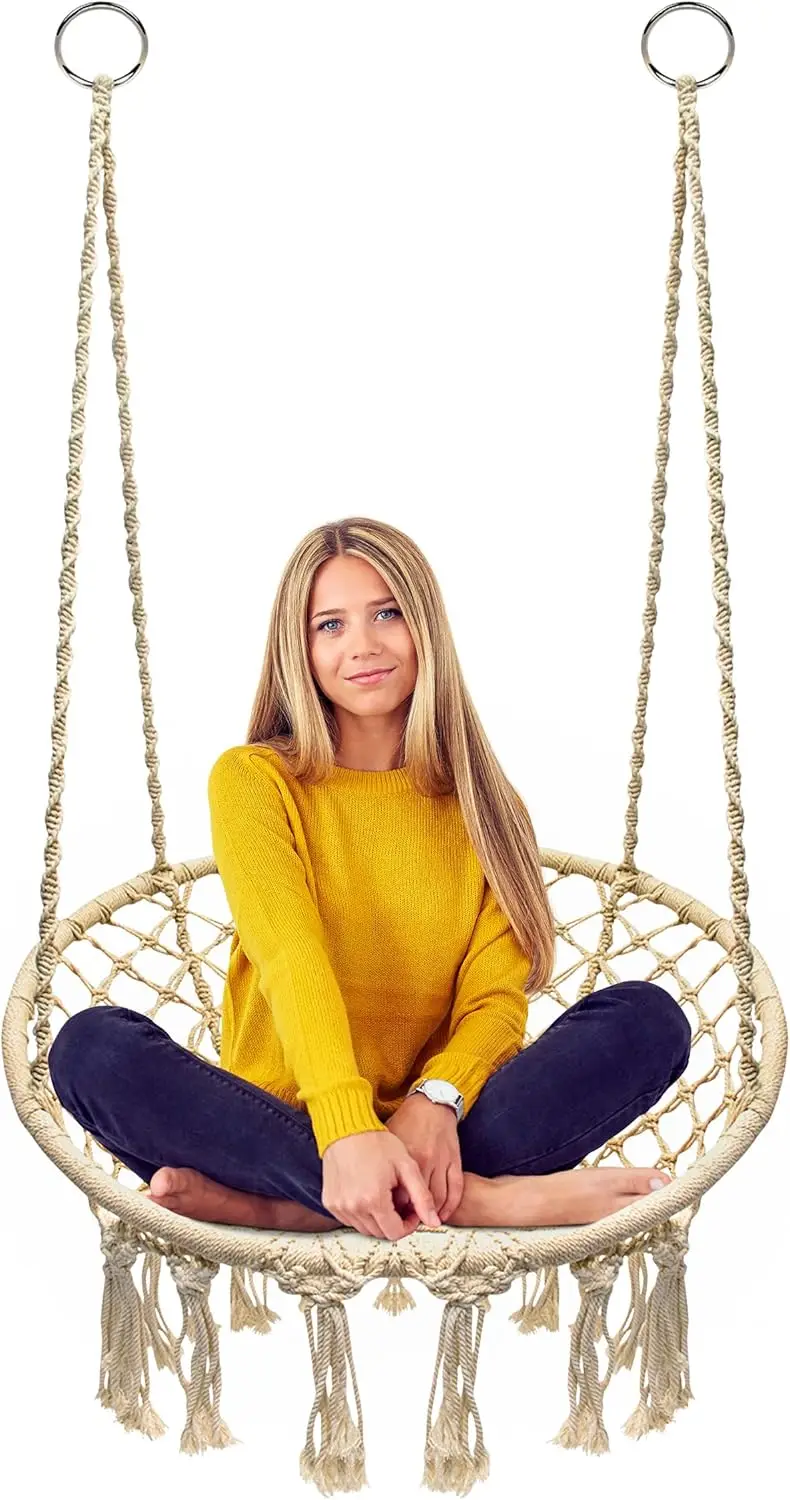 Stylish Boho Swing Chair - Premium Cotton Ceiling Swing, Durable Macrame Hanging Hammock for Indoor Outdoor Use, Max 250Lbs
Stylish Boho Swing Chair - Premium Cotton Ceiling Swing, Durable Macrame Hanging Hammock for Indoor Outdoor Use, Max 250Lbs