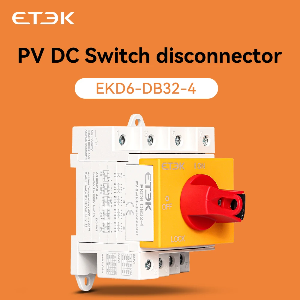 ETEK DC солнечный изолятор переключатель 1000 В постоянного тока размыкатель для солнечной 32A 2 P 4P Din рейка монтаж 2 полюса CE сертифицирован EKD6
ETEK DC солнечный изолятор переключатель 1000 В постоянного тока размыкатель для солнечной 32A 2 P 4P Din рейка монтаж 2 полюса CE сертифицирован EKD6