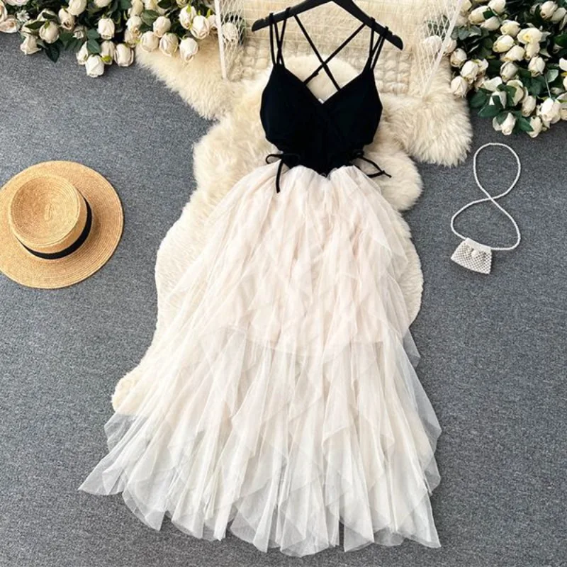 Women Puff Dresses V-neck Strap Skirt Mesh Dress Fairy
Women Puff Dresses V-neck Strap Skirt Mesh Dress Fairy