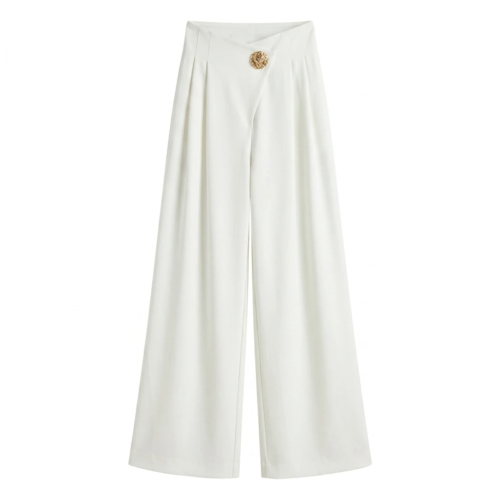 Women's Vintage White Gold Button High Waist Wide Leg Pants Casual Vacation Outfit for Summer 2026 Retro Streetwear Trousers
Women's Vintage White Gold Button High Waist Wide Leg Pants Casual Vacation Outfit for Summer 2026 Retro Streetwear Trousers