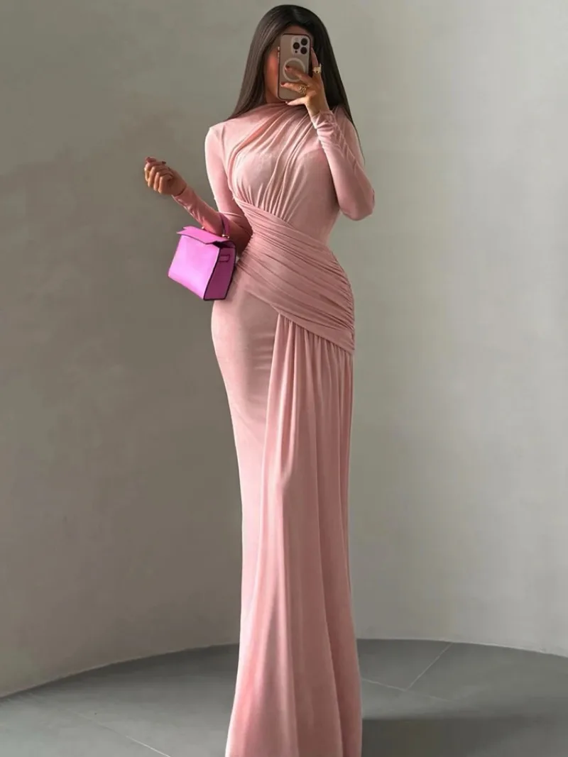 2025 Folds Maxi Dress Women o-Neck Full Sleeve Solid Banquet Elegant Vacation Fashionable Autumn Skinny Casual Simple Vestidos
2025 Folds Maxi Dress Women o-Neck Full Sleeve Solid Banquet Elegant Vacation Fashionable Autumn Skinny Casual Simple Vestidos