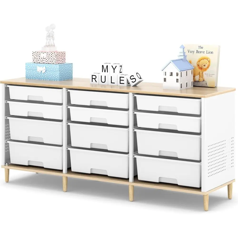 12-Tier Wooden Top Storage Cabinet with Plastic Bins for Home, Office, Playroom, and Craft Room Organization (White)
12-Tier Wooden Top Storage Cabinet with Plastic Bins for Home, Office, Playroom, and Craft Room Organization (White)