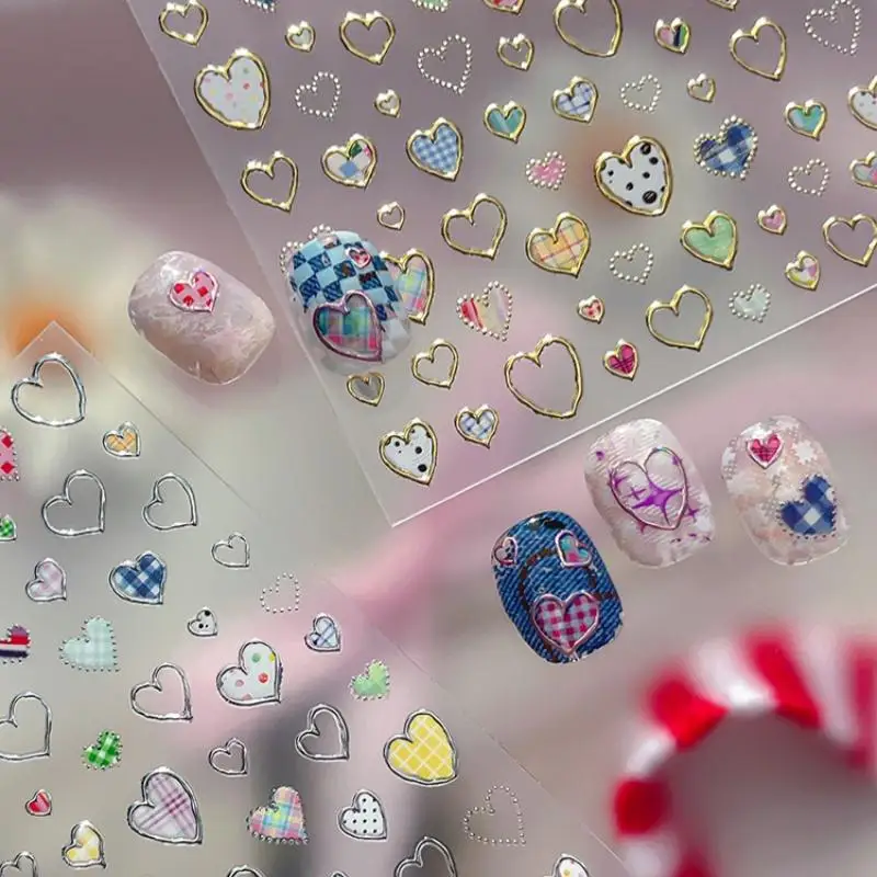 Heart-shaped Nail Stickers Valentine's Day Colorful Checkered Nails Art Sticker Decorations DIY 3D Self Adhesive Manicure Decals
Heart-shaped Nail Stickers Valentine's Day Colorful Checkered Nails Art Sticker Decorations DIY 3D Self Adhesive Manicure Decals