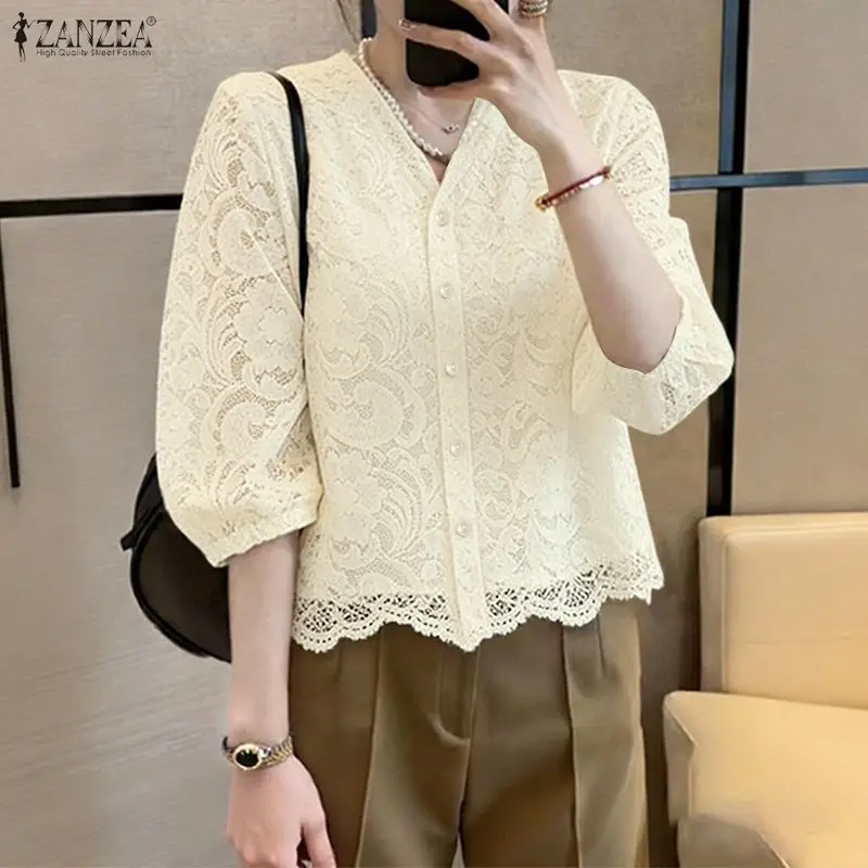 Elegant Summer Hollow Out Blouse ZANZEA Stylish Women Lace Patchwork Tops V Neck 3/4 Sleeve Holiday Shirt Embroidery Blusas 2026
Elegant Summer Hollow Out Blouse ZANZEA Stylish Women Lace Patchwork Tops V Neck 3/4 Sleeve Holiday Shirt Embroidery Blusas 2026