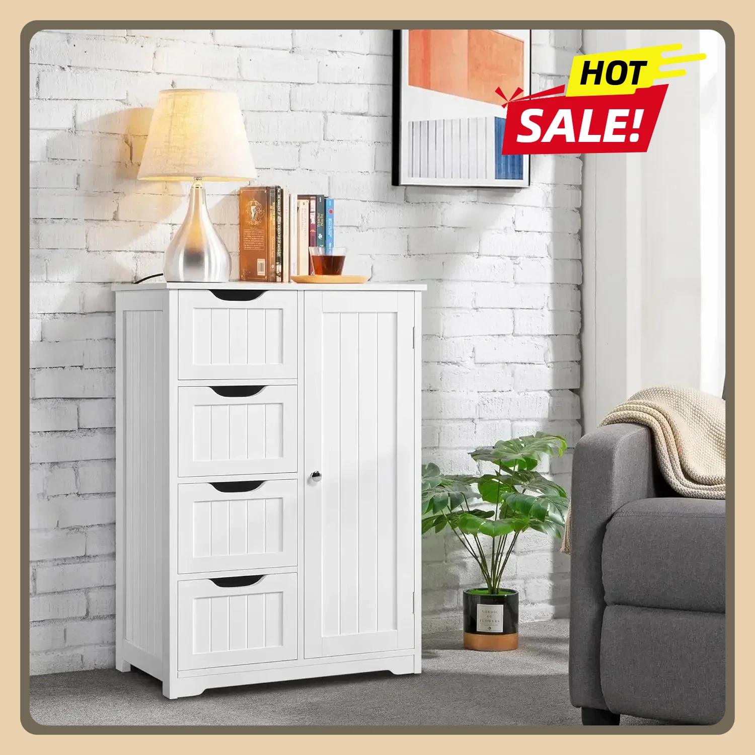 Large Bathroom Floor Cabinet, Freestanding Storage Cabinet Hallway with 4 Drawers and Single Door Cabinet
Large Bathroom Floor Cabinet, Freestanding Storage Cabinet Hallway with 4 Drawers and Single Door Cabinet