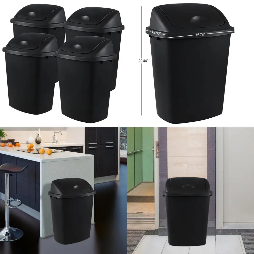 10 Gallon Swing Top Waste Bin Set for Kitchen, Black Rectangular Trash Cans, Pack of 4
10 Gallon Swing Top Waste Bin Set for Kitchen, Black Rectangular Trash Cans, Pack of 4