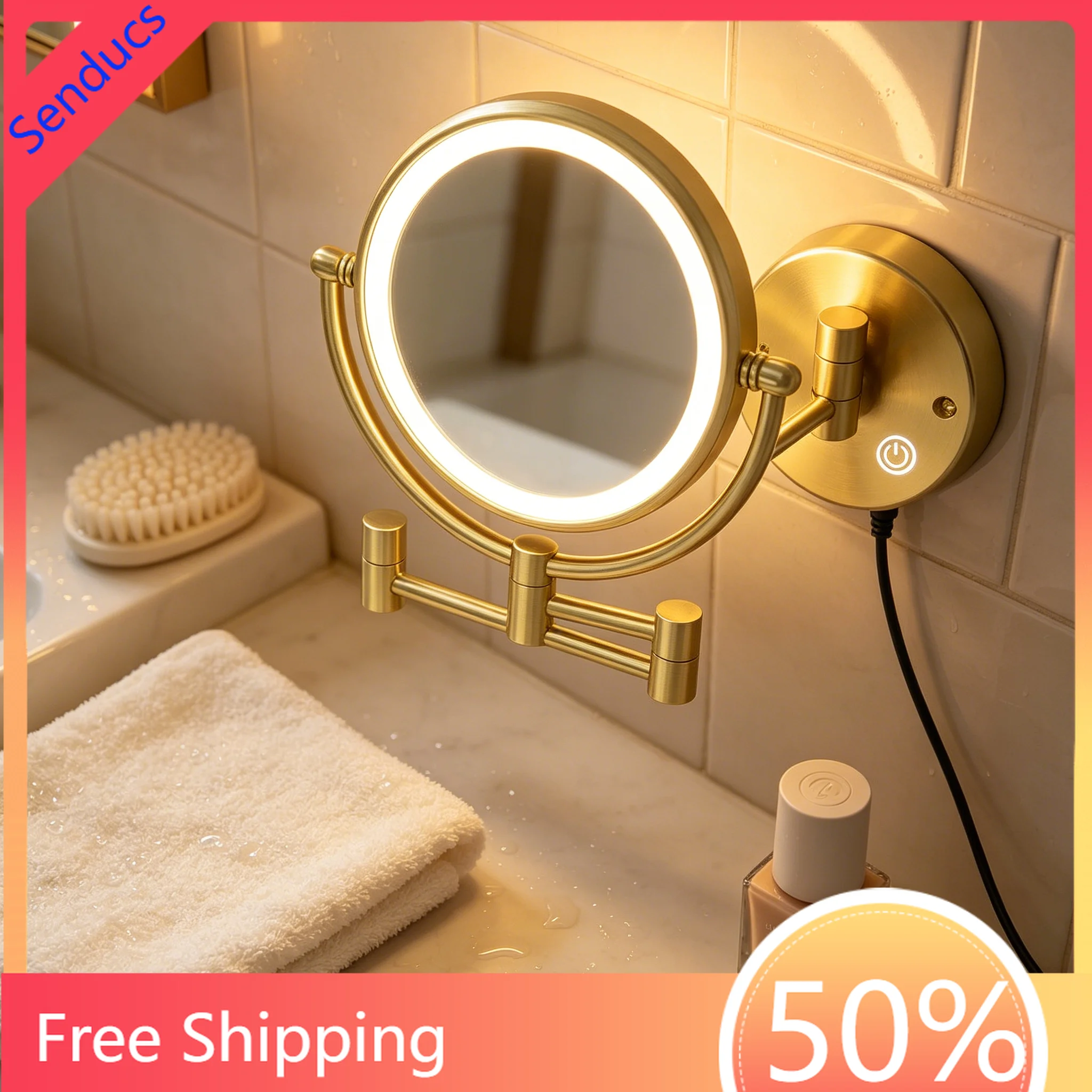Touch Sensor LED Bathroom Mirror 5X Magnification Double Sided Extend Arm Wall Mounted Makeup Mirror 360° Swivel Vanity Mirror
Touch Sensor LED Bathroom Mirror 5X Magnification Double Sided Extend Arm Wall Mounted Makeup Mirror 360° Swivel Vanity Mirror