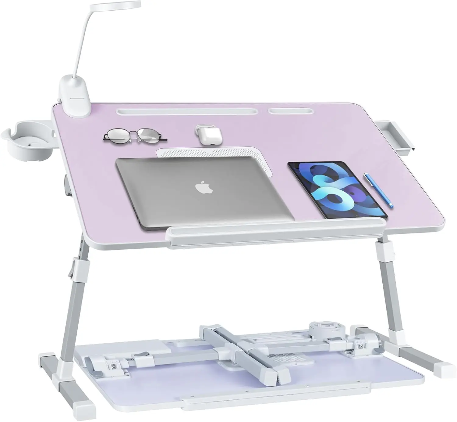 Adjustable Laptop Lap Desk with Cooling Fan & Light - Bed Table with Cup Holder, Phone Holder & Drawer - Folding Design, Purple 70x45cm
Adjustable Laptop Lap Desk with Cooling Fan & Light - Bed Table with Cup Holder, Phone Holder & Drawer - Folding Design, Purple 70x45cm