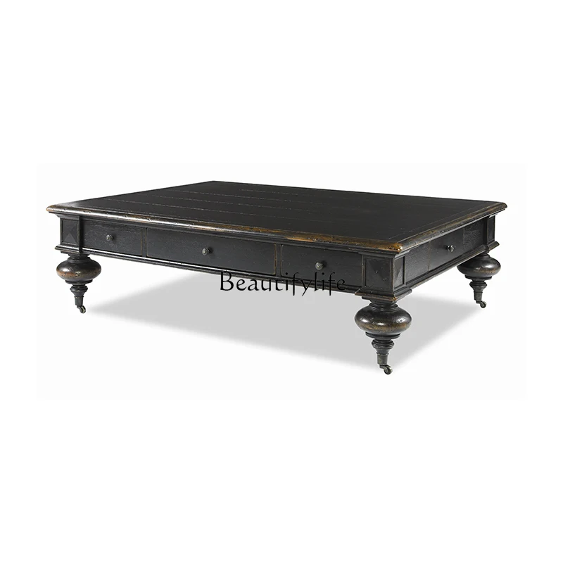 -*American rural solid wood rectangular coffee table black small apartment living room retro old light luxury log carving
-*American rural solid wood rectangular coffee table black small apartment living room retro old light luxury log carving