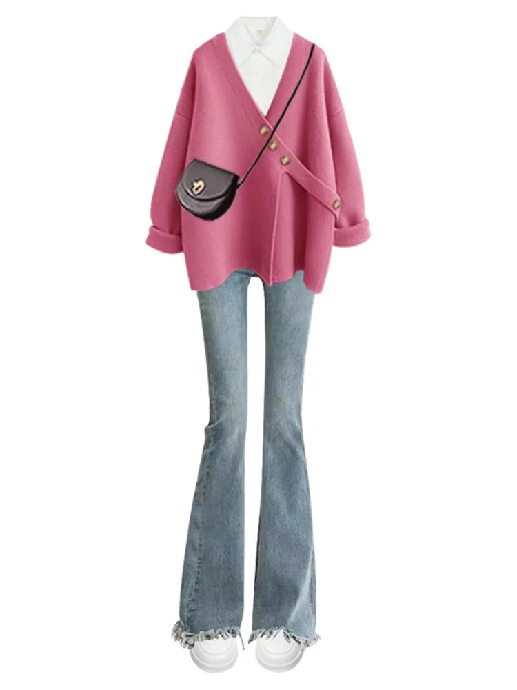 Женский модный комплект больших размеров, розовый свитер irt, винтажные синие расклешенные брюки, комплект из футболки, утягивающая универсальная весенняя одежда
Женский модный комплект больших размеров, розовый свитер irt, винтажные синие расклешенные брюки, комплект из футболки, утягивающая универсальная весенняя одежда