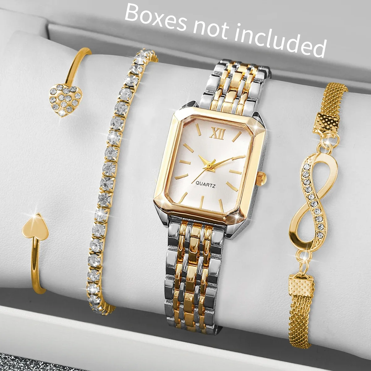 4PCS Elegant Rectangle Women Watches Fashion Alloy Strap Quartz Watch With Diamond Bracelets Set Reloj Mujer (Without Box)
4PCS Elegant Rectangle Women Watches Fashion Alloy Strap Quartz Watch With Diamond Bracelets Set Reloj Mujer (Without Box)