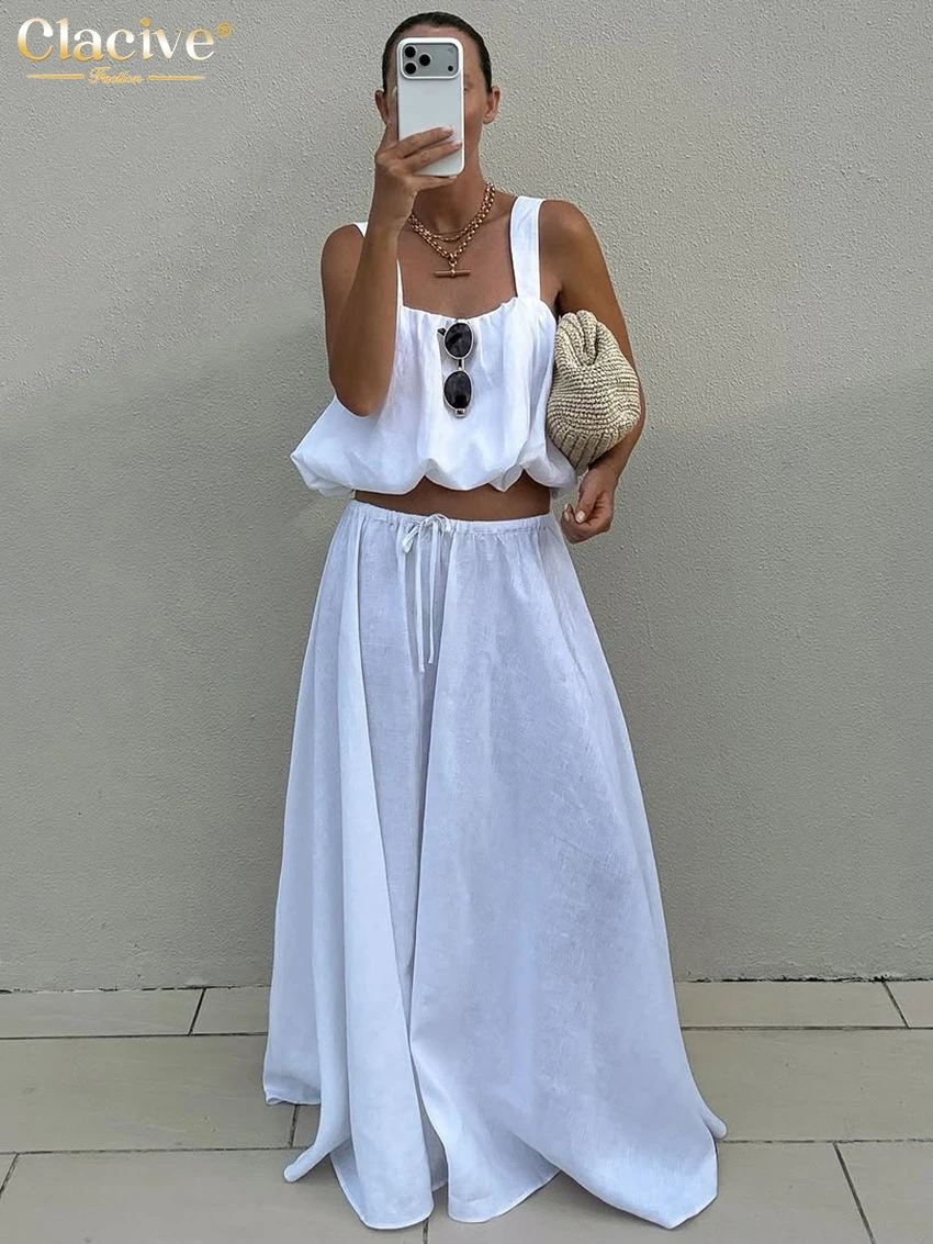 Clacive Summer Loose White Cotton Skirt Set 2 Piece Woman 2026 Fashion Sleeveless Tank Top With High Waist Maxi Skirt Set Female
Clacive Summer Loose White Cotton Skirt Set 2 Piece Woman 2026 Fashion Sleeveless Tank Top With High Waist Maxi Skirt Set Female