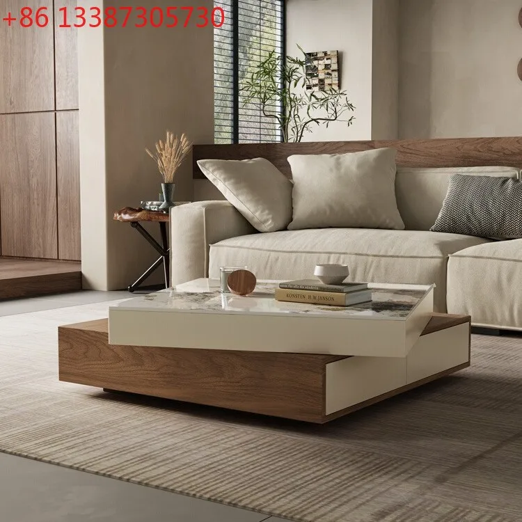 Italian minimalist coffee table rock slab rotating square simple small apartment storage solid wood household tea table
Italian minimalist coffee table rock slab rotating square simple small apartment storage solid wood household tea table