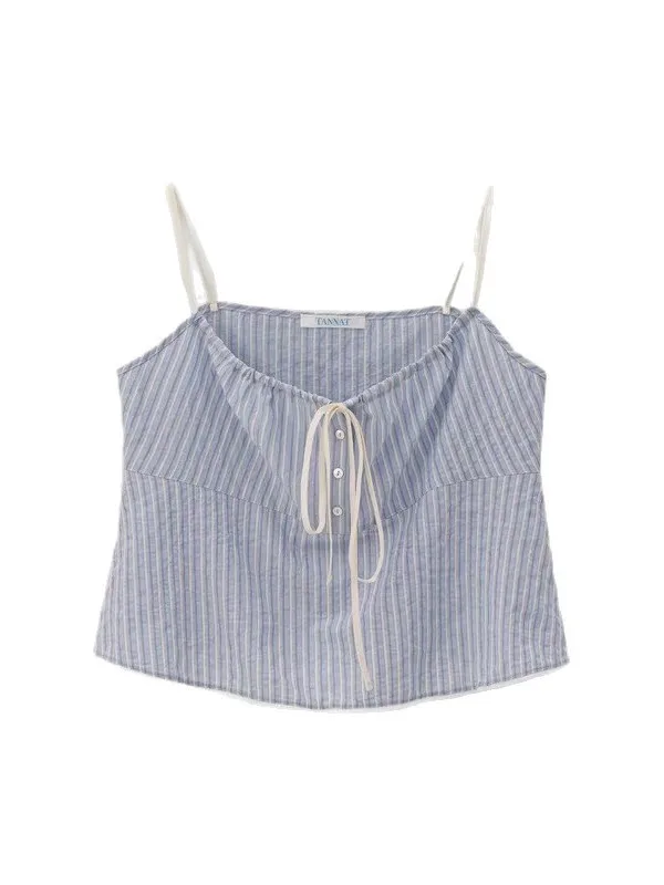 Tann *t укороченный топ и кардиган в синюю полоску, милый антивозрастной комплект из двух предметов, корейский женский милый летний наряд 
Tann *t укороченный топ и кардиган в синюю полоску, милый антивозрастной комплект из двух предметов, корейский женский милый летний наряд