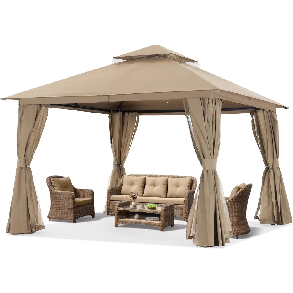 Outdoor Patio Gazebo 11x13 - Double Roof Canopy with Mosquito Netting and Curtain for Backyard, Deck, Garden, Lawn, Khaki
Outdoor Patio Gazebo 11x13 - Double Roof Canopy with Mosquito Netting and Curtain for Backyard, Deck, Garden, Lawn, Khaki