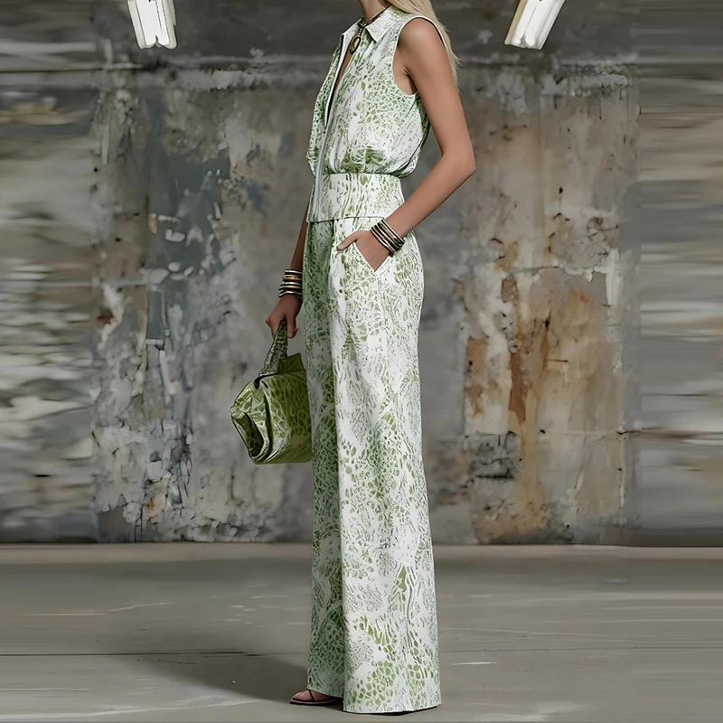 Summer Animal Printed Slim Commute Outfits Elegant High Waist Wide Leg Pants Set Fashion Sleeveless Lapel Tops&Pocket Pants Sets
Summer Animal Printed Slim Commute Outfits Elegant High Waist Wide Leg Pants Set Fashion Sleeveless Lapel Tops&Pocket Pants Sets