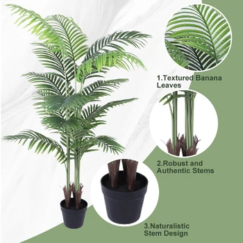 Artificial Areca Palm Plant 5FT Palm Tree Tropical Palm Plant Dypsis Lutescens Plants in Pot for Home Office Garden
