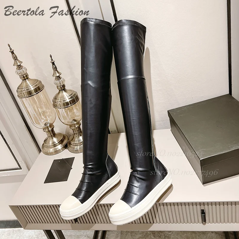Women Tight Stretch Pants Boots Flat Casual Shoes Men Black Leather Booties Knee White Black Mixed Round Sports Spring Sneakers
Women Tight Stretch Pants Boots Flat Casual Shoes Men Black Leather Booties Knee White Black Mixed Round Sports Spring Sneakers