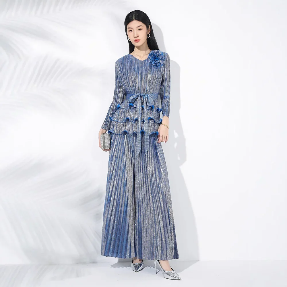 Miyake Pleated Bronzing Suit Women's Spring New Patterned Close-edge Pullover Top High-waisted Wide-leg Pants Two-piece Set
Miyake Pleated Bronzing Suit Women's Spring New Patterned Close-edge Pullover Top High-waisted Wide-leg Pants Two-piece Set