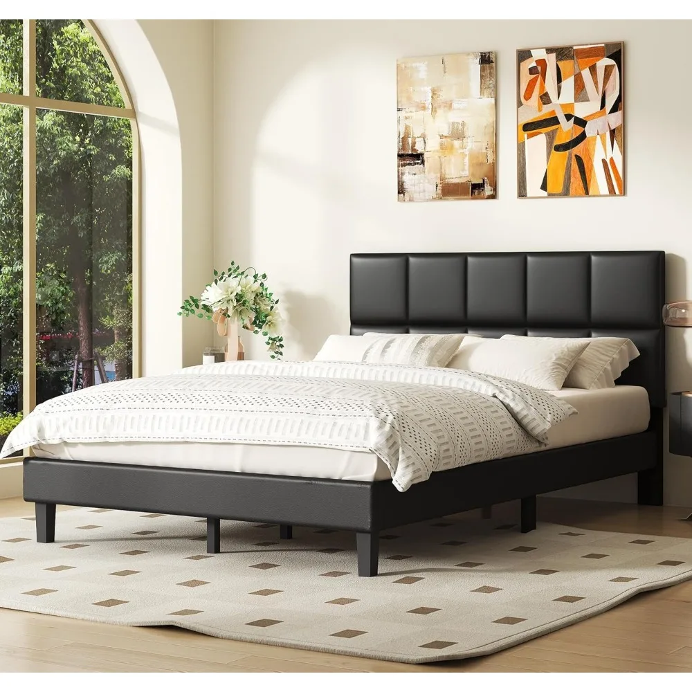 Queen Bed Frame with Headboard, Leather Upholstered Platform Bedframe with Tufted Headboard Design
Queen Bed Frame with Headboard, Leather Upholstered Platform Bedframe with Tufted Headboard Design