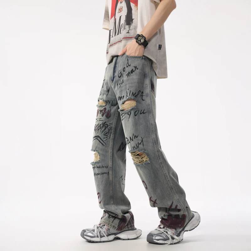 XL8877 Summer tide jeans loose graffiti straight trousers high street retro washed hole trend leisure
XL8877 Summer tide jeans loose graffiti straight trousers high street retro washed hole trend leisure