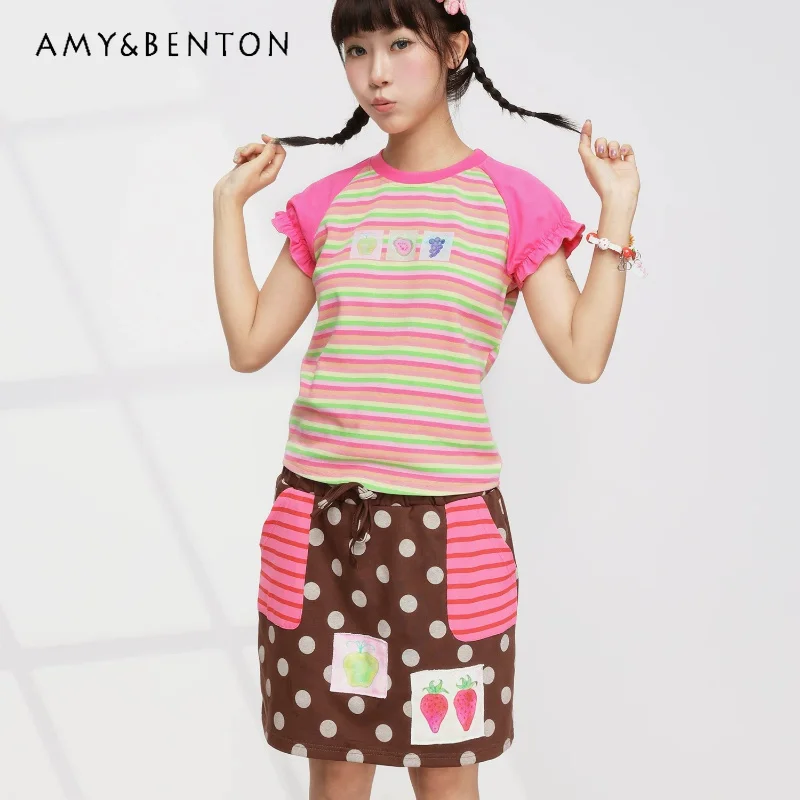 Original Fruit Illustration Striped Bubble Sleeve Women's T-shirt 2026 New Fashion Sweet Cool Polka Dot Splicing Skirt Suit Girl
Original Fruit Illustration Striped Bubble Sleeve Women's T-shirt 2026 New Fashion Sweet Cool Polka Dot Splicing Skirt Suit Girl