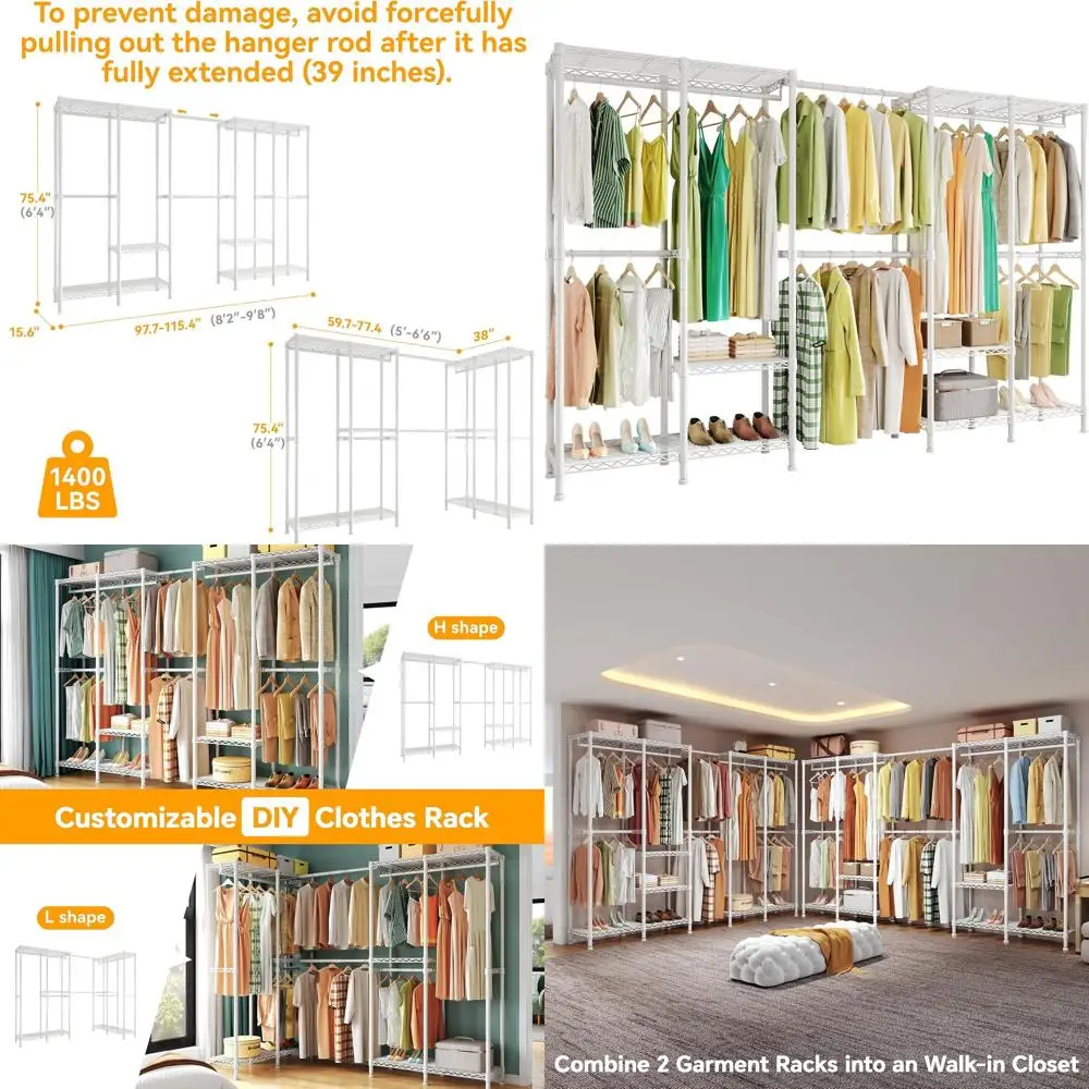 Heavy-Duty Expandable Clothes Rack, Adjustable Hanging Wardrobe Organizer, 97.7-115.4L x 15.7W x 75.4H, White
Heavy-Duty Expandable Clothes Rack, Adjustable Hanging Wardrobe Organizer, 97.7-115.4L x 15.7W x 75.4H, White