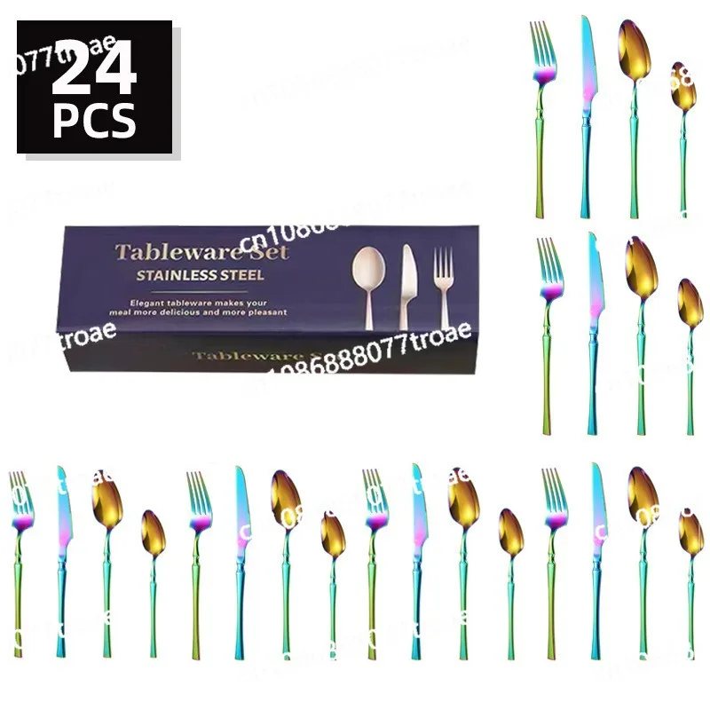 Stainless Steel Tableware Set 24-piece Set Steak Knife and Fork Gold-plated Four-piece Set Western Tableware Knife and Fork
Stainless Steel Tableware Set 24-piece Set Steak Knife and Fork Gold-plated Four-piece Set Western Tableware Knife and Fork