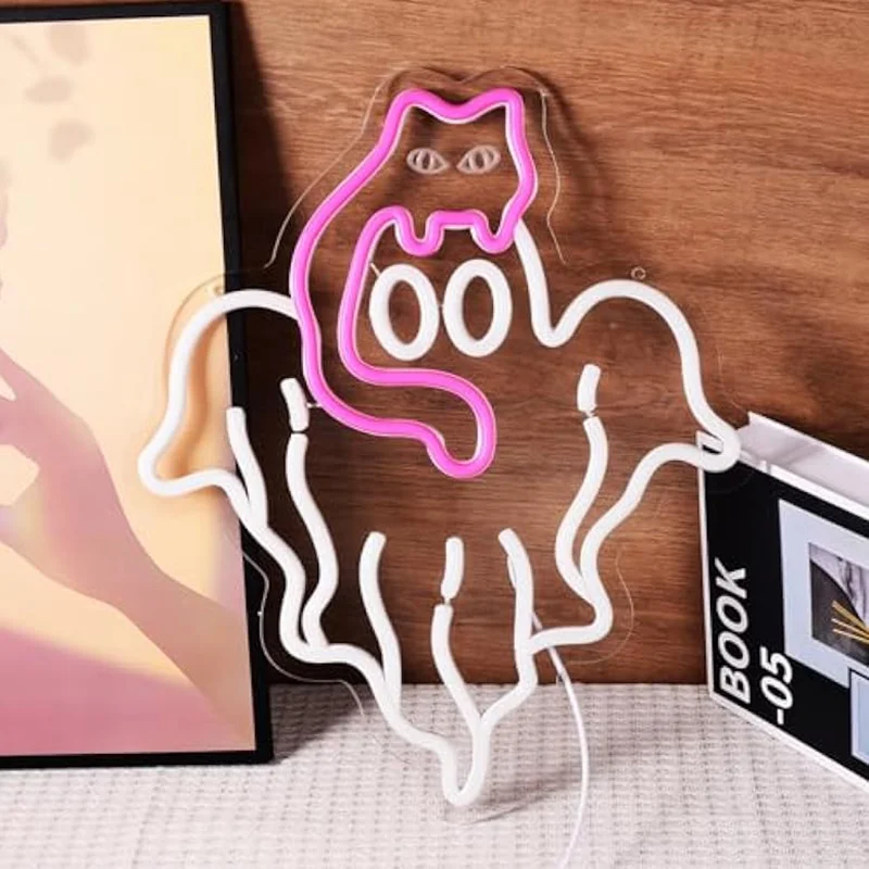 Cat Ghost Halloween Neon Sign Pink Cat Rides on The Ghost Head's Lights Scary LED Wall Decor for Party Funny Kids Gift
Cat Ghost Halloween Neon Sign Pink Cat Rides on The Ghost Head's Lights Scary LED Wall Decor for Party Funny Kids Gift