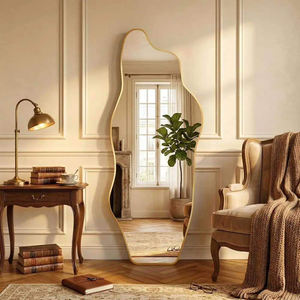 Wavy Gold Floor Mirror with Stand, 60x23, Ideal for Bedroom, Living Room, and Entryway Decor
Wavy Gold Floor Mirror with Stand, 60x23, Ideal for Bedroom, Living Room, and Entryway Decor