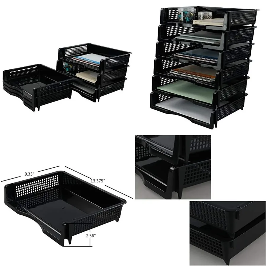 Пластиковый штабелируемый лоток для хранения бумаги для файлов для организации офиса, идеально подходит для хранения букв и документов, черный цвет, 6 упаковок Se
Пластиковый штабелируемый лоток для хранения бумаги для файлов для организации офиса, идеально подходит для хранения букв и документов, черный цвет, 6 упаковок Se