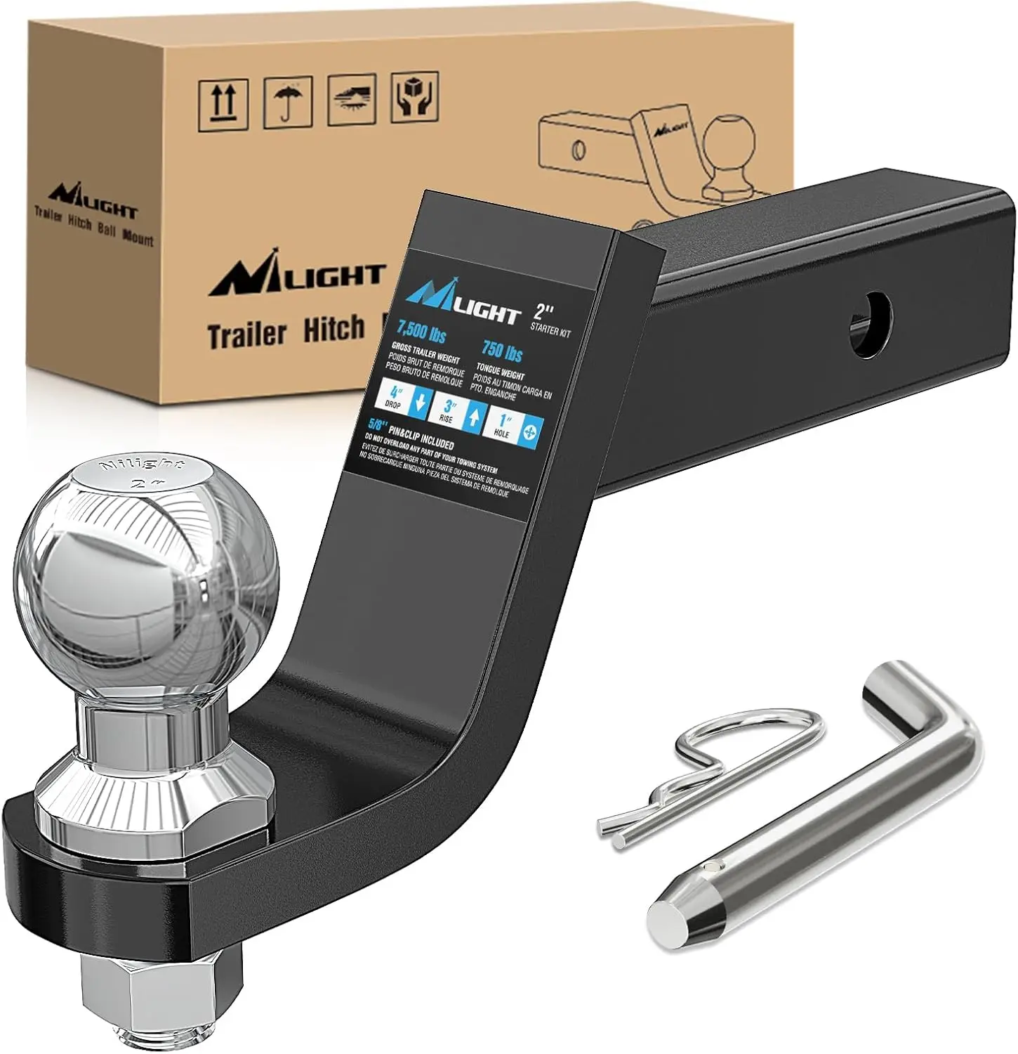 2-Inch Trailer Hitch Ball Mount with 5/8" Pin, Fits 2-in Receiver, 7500 lbs Capacity, 4" Drop
2-Inch Trailer Hitch Ball Mount with 5/8" Pin, Fits 2-in Receiver, 7500 lbs Capacity, 4" Drop